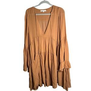 Young Fabulous & Broke Brown Sheer Tiered Ruffle Dress Flared Sleeves Size M